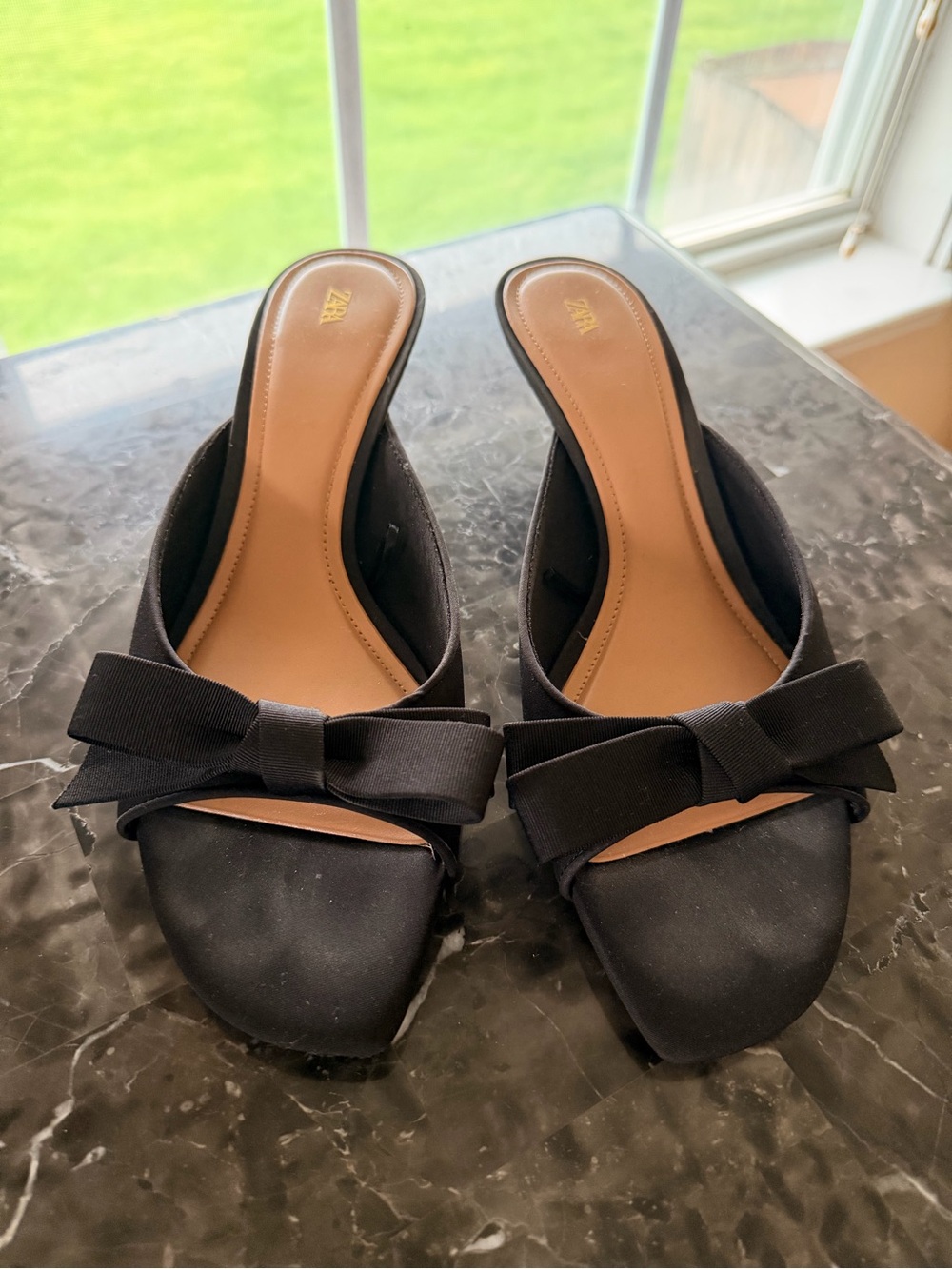 Zara Black Bow Mules with Square Toe